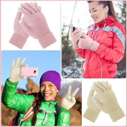 Winter Touchscreen Gloves Warm Knitted Gloves Fleece Lined Gloves Elastic Cuff Winter Texting Gloves for Women Men.