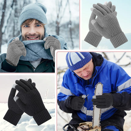 Winter Touchscreen Gloves Warm Knitted Gloves Fleece Lined Gloves Elastic Cuff Winter Texting Gloves for Women Men.