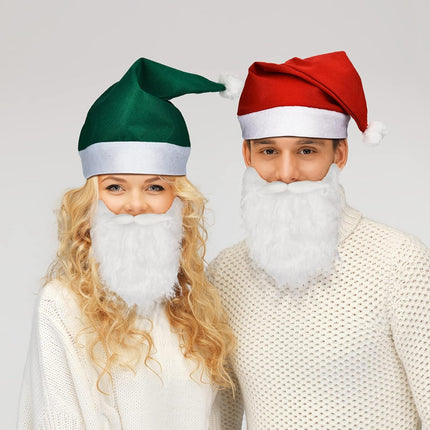 4 Pcs Christmas Santa Costume Santa Claus Hats and Beard Adults Beards Mustache, Hat Xmas Suit Decoration Men Women.