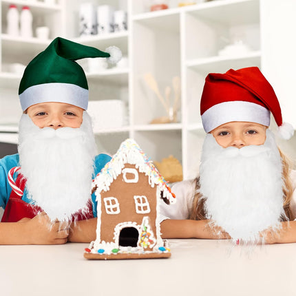 4 Pcs Christmas Santa Costume Santa Claus Hats and Beard Adults Beards Mustache, Hat Xmas Suit Decoration Men Women.