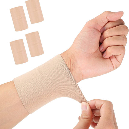 2 Pairs Compression Wrist Sleeve Compression Wrist Brace Wrist Supports Wrist Wraps Elastic Wristbands for Men and Women Tennis, Tendonitis, Carpal Tunnel (Beige, Medium).