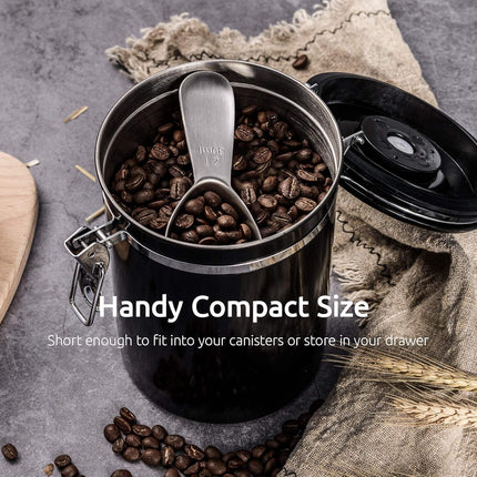 Coffee Scoop:  18/8 Stainless Steel Measuring Coffee Scoop 2 tablespoon, Short Handled Measure Scooper for Ground Coffee, Bean in Canister (Silver, 2Tbsp/30ml).