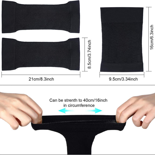 2 Pairs Women Arm Shapers Plus Size Slimming Compression Sleeve Slim Upper Flabby Arm Wrap and 1 Pair Calf Compression Sleeves, Suitable for Circumference 7 to16 Inches.