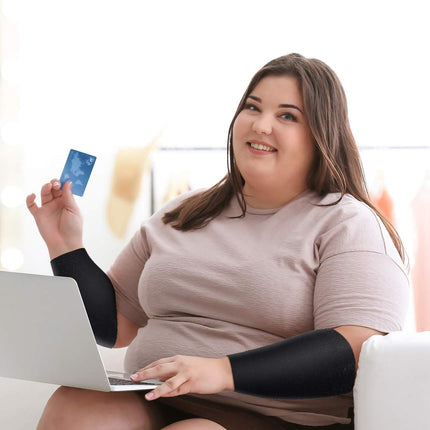 2 Pairs Women Arm Shapers Plus Size Slimming Compression Sleeve Slim Upper Flabby Arm Wrap and 1 Pair Calf Compression Sleeves, Suitable for Circumference 7 to16 Inches.