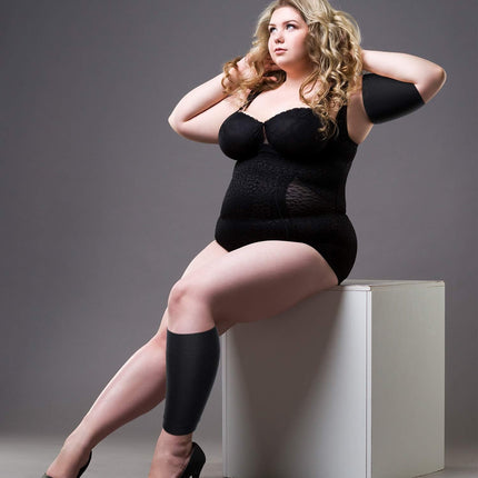 2 Pairs Women Arm Shapers Plus Size Slimming Compression Sleeve Slim Upper Flabby Arm Wrap and 1 Pair Calf Compression Sleeves, Suitable for Circumference 7 to16 Inches.