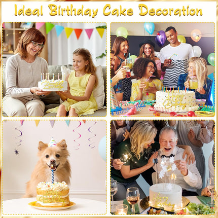 24 Pieces Gold Happy Birthday Cake Toppers Mirror Acrylic Cupcake Topper Happy Birthday Sign for Cake Side Cupcake Decorations, 6 Styles.