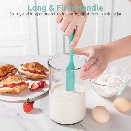 Skinny Silicone Jar Spatula: 600ºF Heat-Resistant Food-Grade 10in Long Narrow Sourdough Stirring Stick, Seamless Flexible Peanut Butter Spreader for Scraping Icing Bread Cream, Jam (Aqua Sky).
