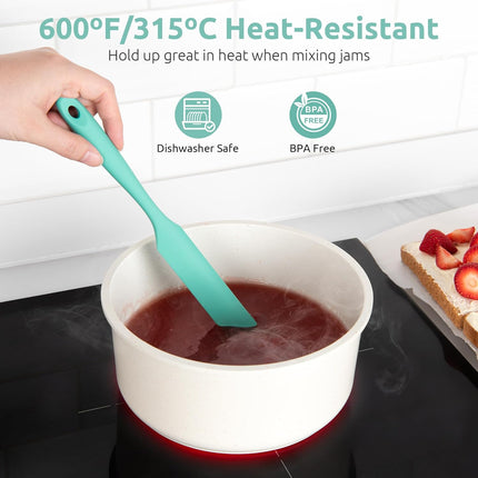 Skinny Silicone Jar Spatula: 600ºF Heat-Resistant Food-Grade 10in Long Narrow Sourdough Stirring Stick, Seamless Flexible Peanut Butter Spreader for Scraping Icing Bread Cream, Jam (Aqua Sky).