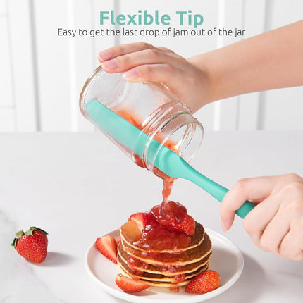 Skinny Silicone Jar Spatula: 600ºF Heat-Resistant Food-Grade 10in Long Narrow Sourdough Stirring Stick, Seamless Flexible Peanut Butter Spreader for Scraping Icing Bread Cream, Jam (Aqua Sky).