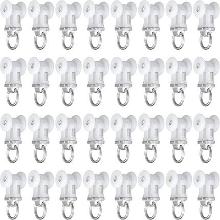 Curtain Track Roller Hooks Rail Pulleys Runners Plastic Ceiling Gliders Window Rod Dual Wheel Roller Carriers Mounted Curtain Track for Window Rail Rod Room Dividers(30 Pcs).