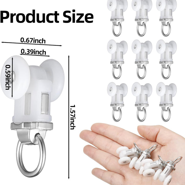 Curtain Track Roller Hooks Rail Pulleys Runners Plastic Ceiling Gliders Window Rod Dual Wheel Roller Carriers Mounted Curtain Track for Window Rail Rod Room Dividers(30 Pcs).