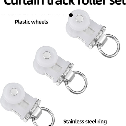 Curtain Track Roller Hooks Rail Pulleys Runners Plastic Ceiling Gliders Window Rod Dual Wheel Roller Carriers Mounted Curtain Track for Window Rail Rod Room Dividers(30 Pcs).