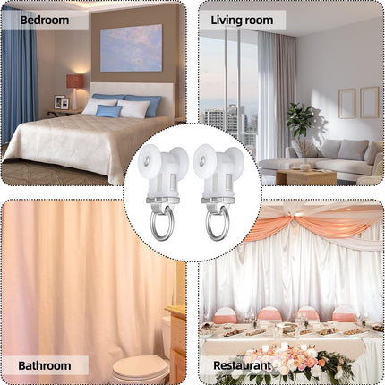 Curtain Track Roller Hooks Rail Pulleys Runners Plastic Ceiling Gliders Window Rod Dual Wheel Roller Carriers Mounted Curtain Track for Window Rail Rod Room Dividers(30 Pcs).