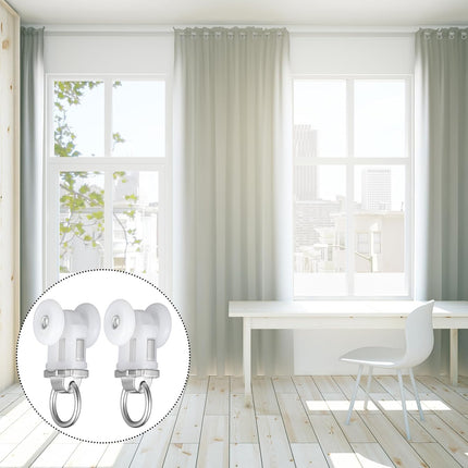 Curtain Track Roller Hooks Rail Pulleys Runners Plastic Ceiling Gliders Window Rod Dual Wheel Roller Carriers Mounted Curtain Track for Window Rail Rod Room Dividers(30 Pcs).