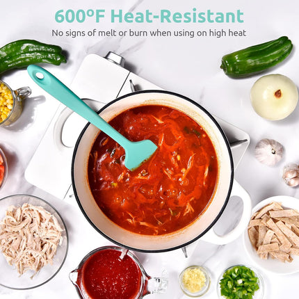Heat Resistant Silicone Large Spatula:  600ºF High Heat Flexible 11.38in Silicon Mixing Stirring Cooking Scraping Baking Bowl Scraper Seamless Spreader for Kitchen Nonstick Cookware (Aqua Sky).