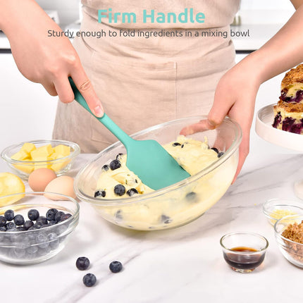 Heat Resistant Silicone Large Spatula:  600ºF High Heat Flexible 11.38in Silicon Mixing Stirring Cooking Scraping Baking Bowl Scraper Seamless Spreader for Kitchen Nonstick Cookware (Aqua Sky).