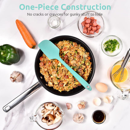Heat Resistant Silicone Large Spatula:  600ºF High Heat Flexible 11.38in Silicon Mixing Stirring Cooking Scraping Baking Bowl Scraper Seamless Spreader for Kitchen Nonstick Cookware (Aqua Sky).