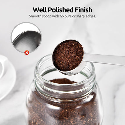 Coffee Scoop 1 Tablespoon: 18/8 Stainless Steel Measuring Scooper for Ground Coffee, Bean, Powder, Espresso, 4.3in Long Handle Metal Measure Spoon for Canister, Jar (1Tbsp/15ml).