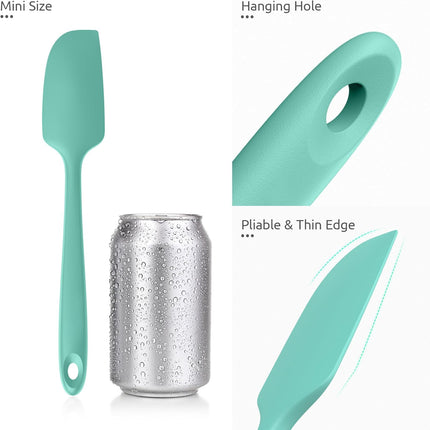 Small Mini Silicone Spatula: 9×2inch 600ºF Heat-Resistant Food-Grade Jar Scraper for Kitchen Use, Non-Stick Seamless Flexible Baking Utensil for Mixing, Scraping Jam in Bowl or Cup (Aqua Sky).