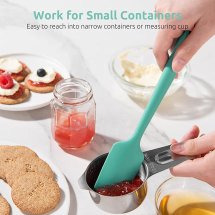 Small Mini Silicone Spatula: 9×2inch 600ºF Heat-Resistant Food-Grade Jar Scraper for Kitchen Use, Non-Stick Seamless Flexible Baking Utensil for Mixing, Scraping Jam in Bowl or Cup (Aqua Sky).
