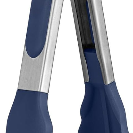 480ºF Heat Proof Kitchen Tong:  7" Silicone Cooking Tong with Firm Sealed Non Stick Rubber Tips & Silicon Coated 18/8 Stainless Steel Handle & Smooth Locking for Serving Salad (Midnight Blue).