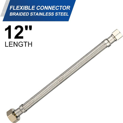 2-Pack  Faucet Supply Lines, 1/2" FIP x 3/8" COMP Faucet Hose, 12-inch length Stainless Steel Braided Supply Line,(HOSE043).