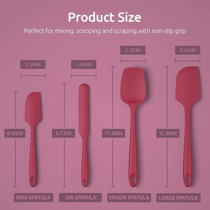 Silicone Spatula Set with 480 Degrees Fahrenheit Heat Resistant (Red).