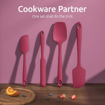 Silicone Spatula Set with 480 Degrees Fahrenheit Heat Resistant (Red).