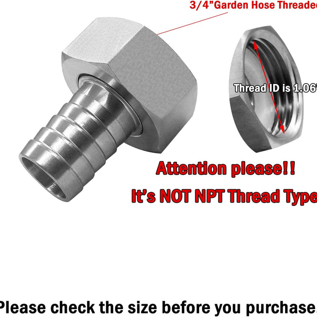 Stainless Steel Garden Hose Swivel Fitting 3/4" Barb x 3/4" GHT Female Threaded Adapter Connector Garden Hose Repair.