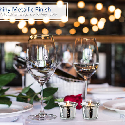 Silver Oyster Mercury Glass Votive Candle Holder, Table Centerpiece Tealight Decoration for Elegant Dinner, Party, Wedding, Holiday, Set of 6 (Unfilled).