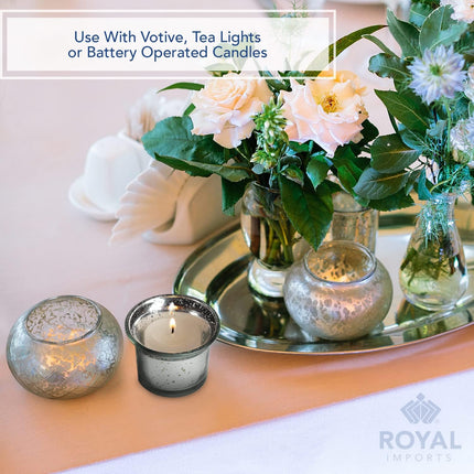 Silver Oyster Mercury Glass Votive Candle Holder, Table Centerpiece Tealight Decoration for Elegant Dinner, Party, Wedding, Holiday, Set of 6 (Unfilled).