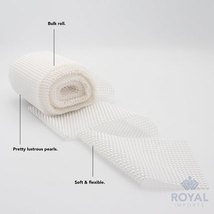 Pearl Bling Wrap Ribbon for Wedding Cake, Party, Holiday & Home Decoration, 10 Yards - White.