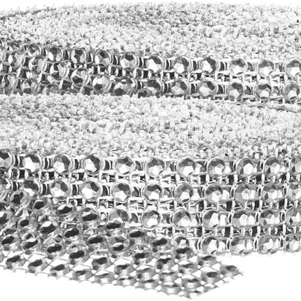 Rhinestone Diamond Bling Wrap Ribbon for Wedding Cake, Party, Holiday & Home Decoration, Silver 4-Rows, (2 Rolls) 10 YDS EA..
