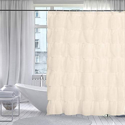 Gypsy Ruffled Shower Curtain, 100% Polyester Fabric Bathroom Drapes – Housewarming Gift - 70 Inch Wide by 72 Inch Long, Cream.