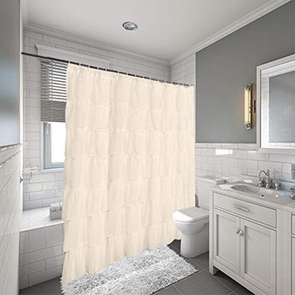 Gypsy Ruffled Shower Curtain, 100% Polyester Fabric Bathroom Drapes – Housewarming Gift - 70 Inch Wide by 72 Inch Long, Cream.