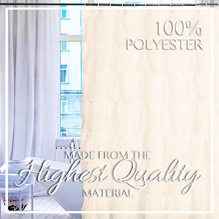 Gypsy Ruffled Shower Curtain, 100% Polyester Fabric Bathroom Drapes – Housewarming Gift - 70 Inch Wide by 72 Inch Long, Cream.