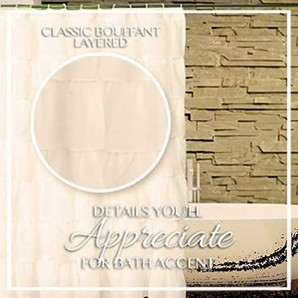 Gypsy Ruffled Shower Curtain, 100% Polyester Fabric Bathroom Drapes – Housewarming Gift - 70 Inch Wide by 72 Inch Long, Cream.