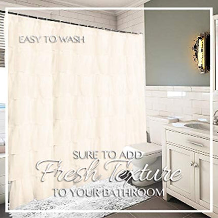 Gypsy Ruffled Shower Curtain, 100% Polyester Fabric Bathroom Drapes – Housewarming Gift - 70 Inch Wide by 72 Inch Long, Cream.