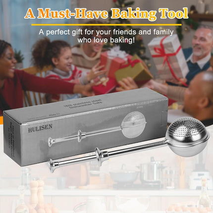 Flour Duster for Baking, One-Handed Operation, 304 Stainless Steel Powdered Sugar Shaker Duster, Pick Up and Dust Flour Sifter, Gift Package.
