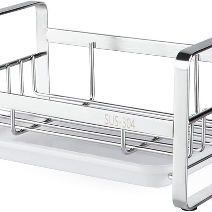 Kitchen Sink Sponge Holder, 304 Stainless Steel Kitchen Soap Dispenser Caddy Organizer, Countertop Soap Dish Rack Drainer with Removable Drain Tray, not Including Dispenser and Brush.