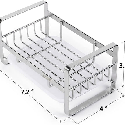 Kitchen Sink Sponge Holder, 304 Stainless Steel Kitchen Soap Dispenser Caddy Organizer, Countertop Soap Dish Rack Drainer with Removable Drain Tray, not Including Dispenser and Brush.