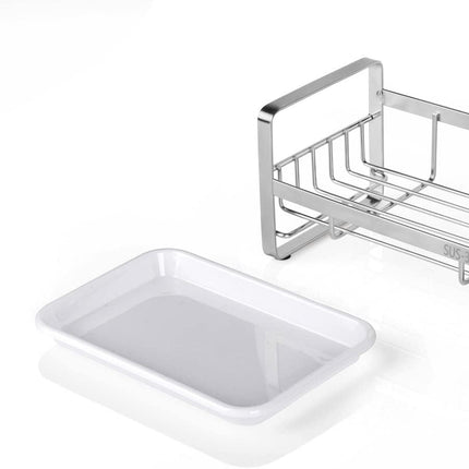 Kitchen Sink Sponge Holder, 304 Stainless Steel Kitchen Soap Dispenser Caddy Organizer, Countertop Soap Dish Rack Drainer with Removable Drain Tray, not Including Dispenser and Brush.