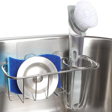 3-in-1 Sponge Holder for Kitchen Sink with Dish Brush Holder, Stainless Steel Caddy for Soap, Scrubber, No Drill and Rustproof, Silver.