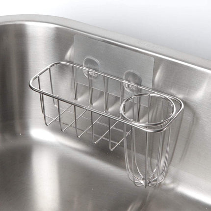 3-in-1 Sponge Holder for Kitchen Sink with Dish Brush Holder, Stainless Steel Caddy for Soap, Scrubber, No Drill and Rustproof, Silver.
