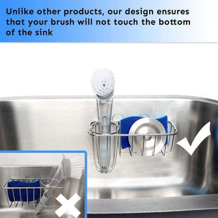3-in-1 Sponge Holder for Kitchen Sink with Dish Brush Holder, Stainless Steel Caddy for Soap, Scrubber, No Drill and Rustproof, Silver.