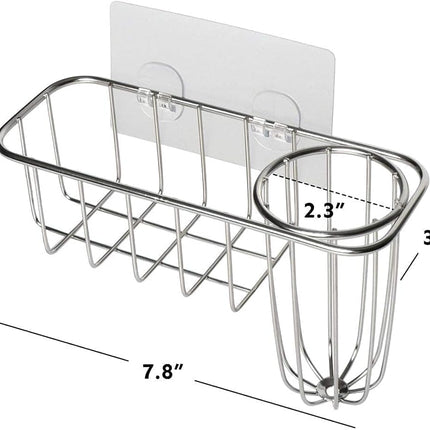 3-in-1 Sponge Holder for Kitchen Sink with Dish Brush Holder, Stainless Steel Caddy for Soap, Scrubber, No Drill and Rustproof, Silver.