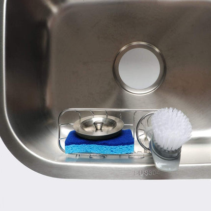 3-in-1 Sponge Holder for Kitchen Sink with Dish Brush Holder, Stainless Steel Caddy for Soap, Scrubber, No Drill and Rustproof, Silver.