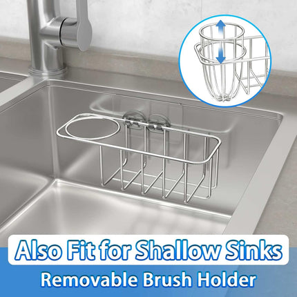 3-in-1 Sponge Holder for Kitchen Sink with Dish Brush Holder, Stainless Steel Caddy for Soap, Scrubber, No Drill and Rustproof, Silver.