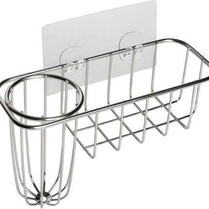 3-in-1 Sponge Holder for Kitchen Sink with Dish Brush Holder, Stainless Steel Caddy for Soap, Scrubber, No Drill and Rustproof, Silver.