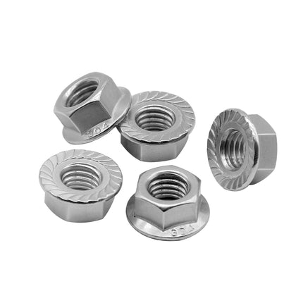 M5*0.8 Serrated Flange Hex Lock Nuts 304 Stainless Steel 18-8 Bright Finish (100PCS).